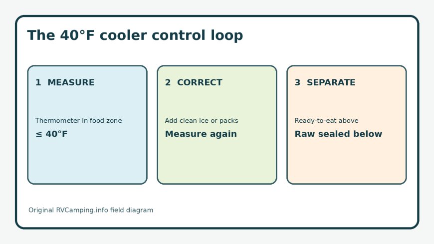 Keep RV cooler food at 40°F or below: a thermometer-led camp routine