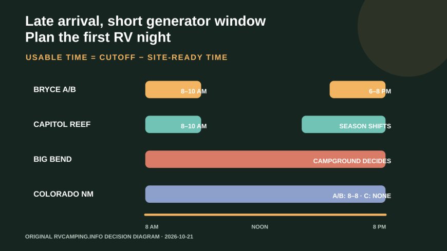 Late arrival, short generator window: plan the first RV night before booking