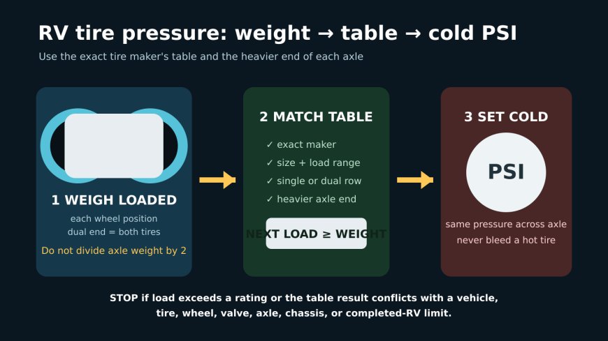 Set RV tire pressure from the weight each wheel position carries
