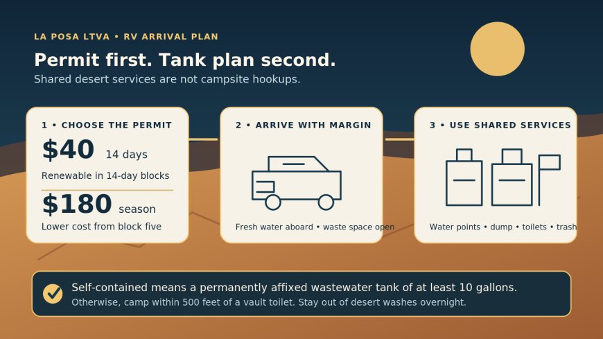 La Posa LTVA by RV: choose the permit, then plan water and waste