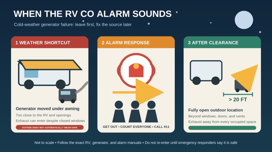 The generator was outside. Then the RV's CO alarm sounded.