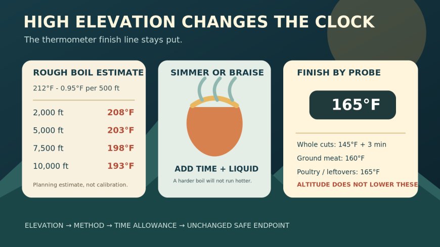 At high-elevation camp, add time, not a new doneness temperature