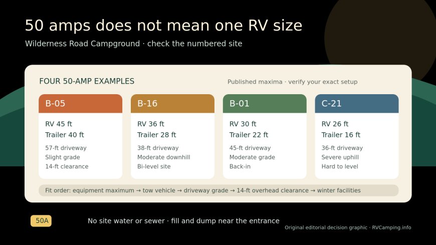 Wilderness Road RV sites: why 50 amps does not guarantee rig fit